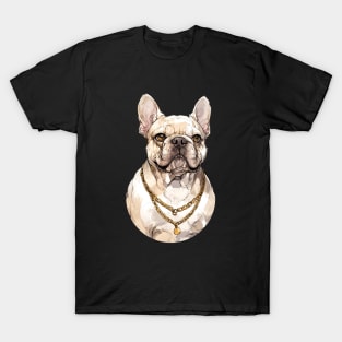 Merle Cream color with gold chain French Bulldog T-Shirt